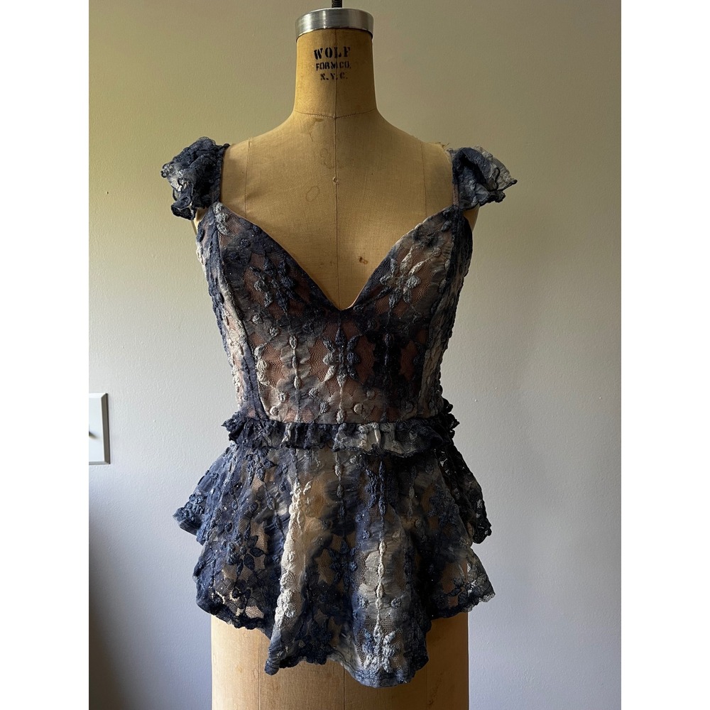 Vintage Y2K Absolute Angel Lace Corset Peplum Top Coquette Fairy Grunge Goth S